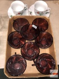 Kitchenware - 8 France glass tea cups and 2 Lynn China cups & saucers