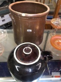 Crockery - 2 - Brown crock and covered bean pot jug