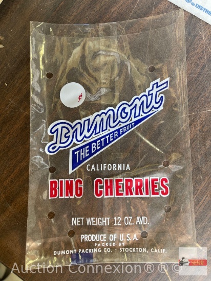 Ephemera - 6, 12oz cello bags for Dumont Bing Cherries, Stockton, CA