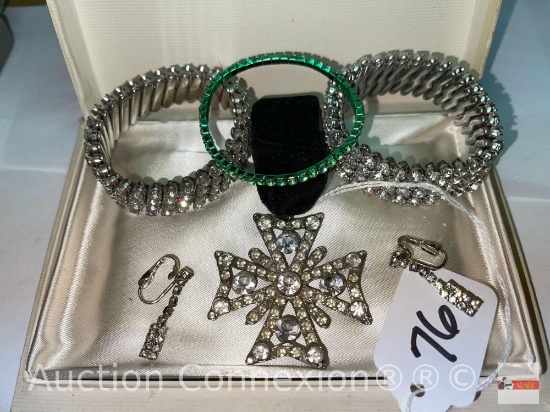 Jewelry - Bracelets & pr. earrings, rhinestone expandable bracelets, pendant &1 pr. clip dangle ear