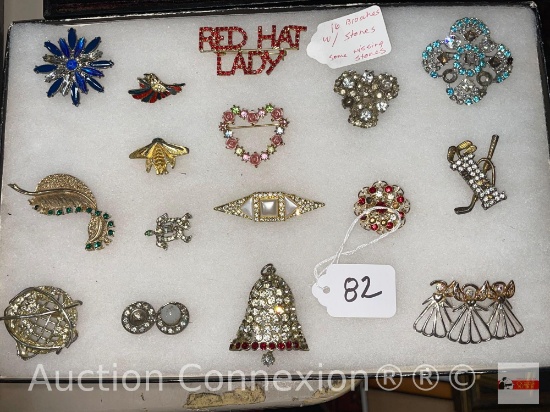 Jewelry - Brooches, 16, some missing stones