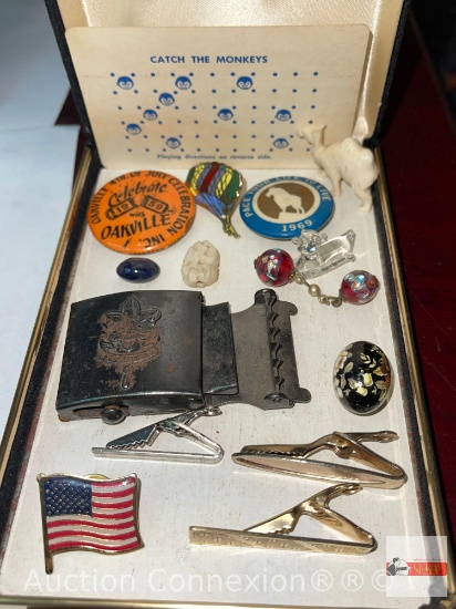 Jewelry - Misc. pins, Boy Scout belt buckle, trinkets, tie bars etc.