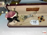 Jewelry - Stick pin, jeweled, several pearl top hat pins and bustle pin cushion