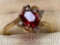 Jewelry - Fashion Ring, red oval center stone w/6 sm. clear stones, marked USA, sz.9