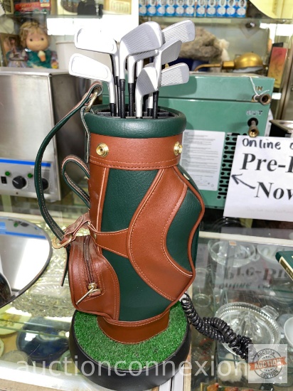 Vintage Golf bag telephone, green, 17"h, small tear in bag