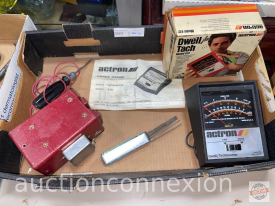 Tools - Vintage Dwell Tach meter, wire tester, gauge tool and high volt gauge