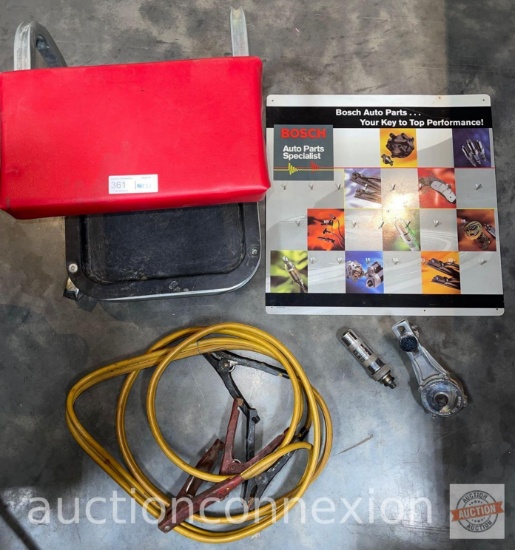 Tools - Seat creeper (missing 1 wheel) and set jumper cables