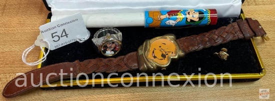 Jewelry - Disney - Winnie the Pooh Timex watch w/leather band, Mickey Mouse ring watch, Mickey pin &