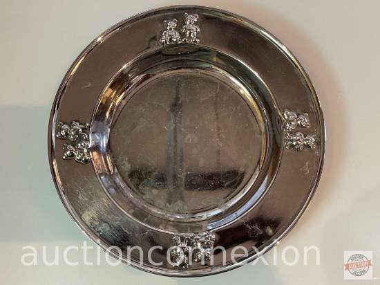 Child's silver plated teddy bears embossed dish, 7.25" round