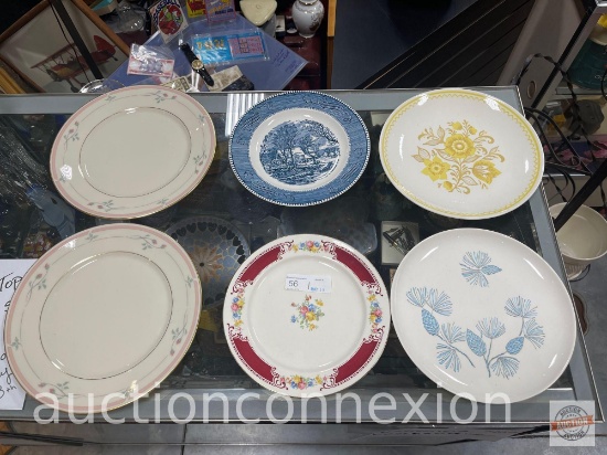 Dishware - 6 plates (2 Lenox Rose Manor, 10 3/4", 4 vintage 60's Homer Laughlin, Currier & Ives etc.