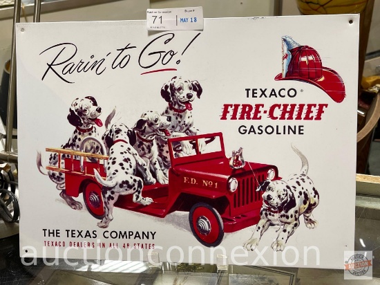 Sign - Texaco Fire Chief Gasoline "Rarin to Go" 16"wx11.5"h