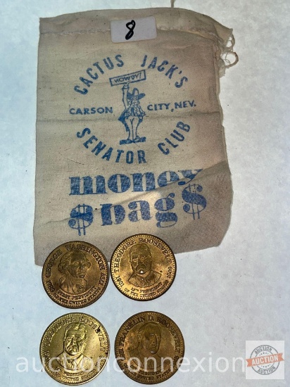 Coins - 4 vintage Shell Oil president collector coins, Washington, 2 Teddy Roosevelt, 1 Franklin