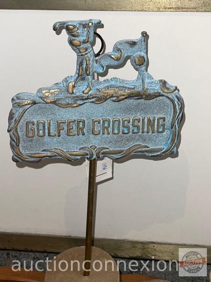 Garden Decor - Brass garden stake, "Golfer Crossing", can be used as stake or wall plaque