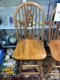 Oak swivel high back counter/bar chair, extra support bars, sculptured seat, pinwheel design back