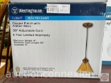 Lighting - New in box, Westinghouse mini pendant, copper finish w/amber glass, 50