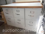 Filing cabinets, 3 - 2 drawer Hon gray steel filing cabinets with oak rimmed laminate counter top