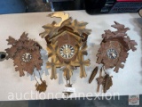 3 vintage cuckoo clocks, as is