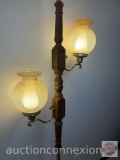 Lighting - Vintage 60's pole lamp, 2 light w/Fenton glass swirl ruffled rim shades, frosted chimney