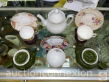 3 vintage cups & saucers, teapot and 2 Hall vintage tea pots