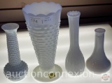 Vintage Glassware - 4 - Milk Glass vases, Hobnail scalloped rim 9.5