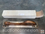 Tools - Vintage Straight Line sander w/wooden handle and box of Carborundum sand paper sheets