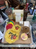 Kitchen misc. - Decor bottles, Maurice of California serving dish, picture frame, Lipton coasters