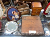 Wood items and ceramic frame, vintage frame, letter box, dresser box, cedar box