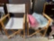 2 director style folding chairs ( 1 missing back material) and 2 throw pillows