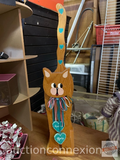 Wooden cat toilet tissue holder, 25"h
