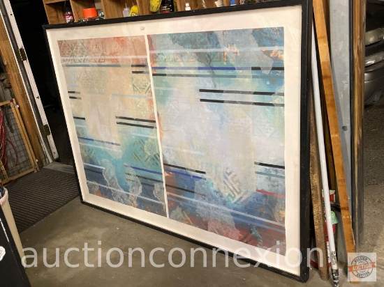 Lg. abstract artwork, plexiglass front, 6'w, 2" thick frame great for a sign board