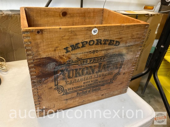 Yukon Jack advertising crate, dovetailed, 12.5"hx12"wx15.5"w