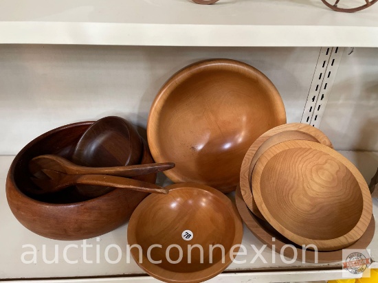 Wooden bowls - 7 bowls, 2 serving utensils, 2 handmade in Italy, 2 Holland Bowl Mill in Michigan
