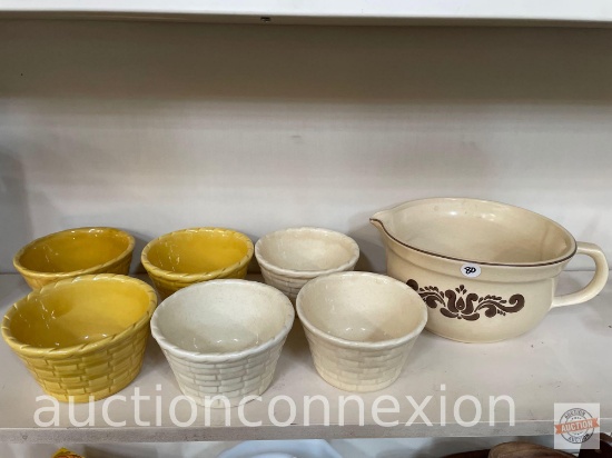 7 Bowls - Pfaltzgraff Batter bowl 2 qt. 10"wx5"h and 6 basket weave styled bowls 5.5"wx3"h