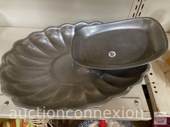 2 Pewter serving dishes - "Wilton" scalloped platter 14"wx10.5"w & bread platter 9.25"wx6.75"w