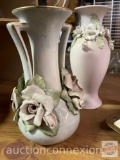 Vases - 2 ornate floral relief vases, 8.5