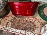 2 red double handled basket/tubs - tin 16.5