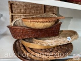 Baskets - 9 misc. trays, sm. baskets and utensil holder, 12 & 14