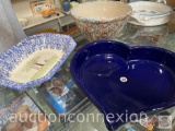 3 pottery dishes - Bennington Potters blue heart dish 12