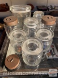 8 Glass canister jars, 2 extra lids