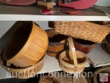 Baskets / buckets - 2 wooden bail handled wooden buckets, swivel handled baskets, etc.