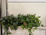2 artificial ivy plants - 1 in woven basket, 1 in oval tin and 3 cans silk fresh