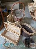 Baskets - 5 - basket handled box, lg. double handled wire girded basket etc.