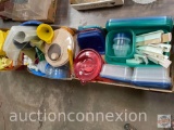 Plastic ware - storage containers, salad spinner, milk carton holder, Ziploc etc.