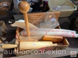 Kitchen ware - Wooden items - rolling pin, paper towel holder, knife block, pastry sheet, cookbook