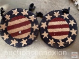 2 Hand Hooked cotton chair pads, Americana design