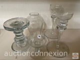 Glassware - candle holders, 2 pc. hurricane candle holder 14.25h, others are 6.5h, 3.5