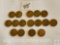 Coins - 16 Wheat Pennies - 2-1930, 3-1934, 3-1935, 4-1936, 2-1937, 1938, 1939