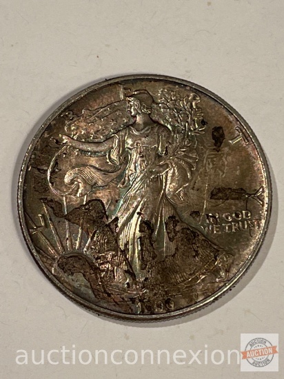 Coins - Walking Liberty Silver Dollar, 1 oz. fine silver, 1990