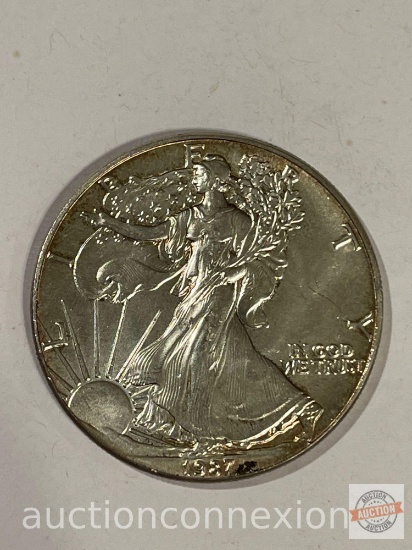 Coins - Walking Liberty Silver Dollar, 1 oz. fine silver, 1987