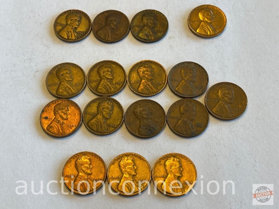 Coins - 16 Wheat Pennies - 12-1944, 4-1945
